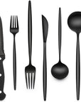 Black Hammered Silverware Set with Steak Knives