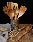 Kitchen Utensils Wooden Spoon Set with Holder