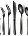 Black Hammered Silverware Set with Steak Knives