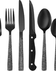 Black Hammered Silverware Set with Steak Knives