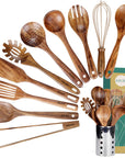 Kitchen Utensils Wooden Spoon Set with Holder