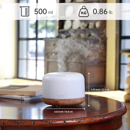 ASAKUKI Essential Oil Diffuser 500ml, Ultrasonic Aromatherapy Humidifier with Remote Control, 7 LED Colors, Timer &amp; Auto-Off, Large Room Diffuser