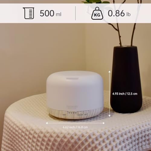 ASAKUKI Essential Oil Diffuser 500ml, Ultrasonic Aromatherapy Humidifier with Remote Control, 7 LED Colors, Timer &amp; Auto-Off, Large Room Diffuser
