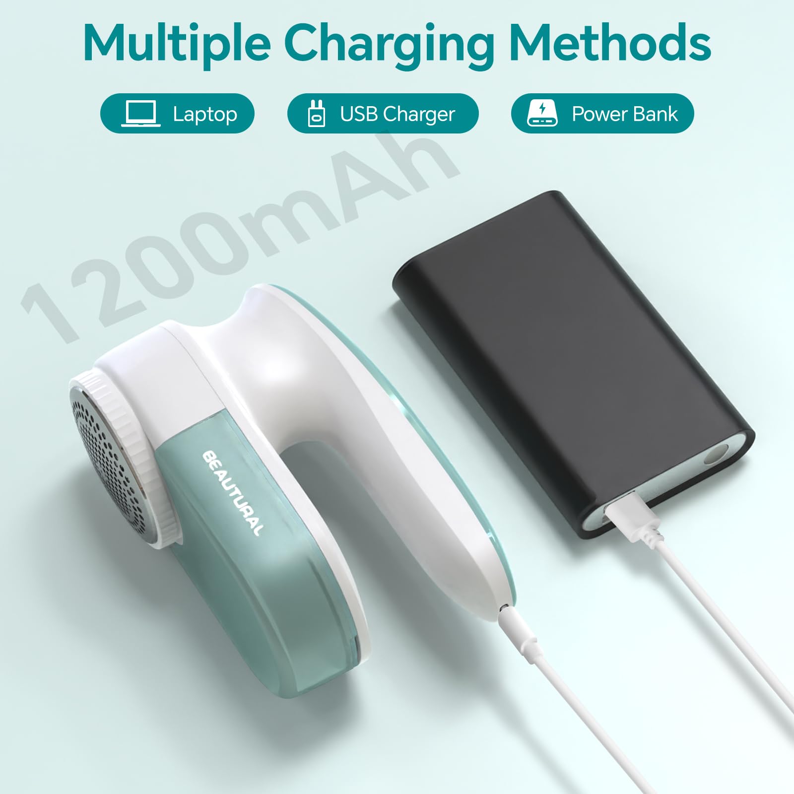 BEAUTURAL Fabric Shaver and Lint Remover, Sweater Defuzzer with 2-Speeds, 2 Replaceable Stainless Steel Blades, Battery Operated, Remove Clothes Fuzz, Lint Balls, Pills, Bobbles Gray