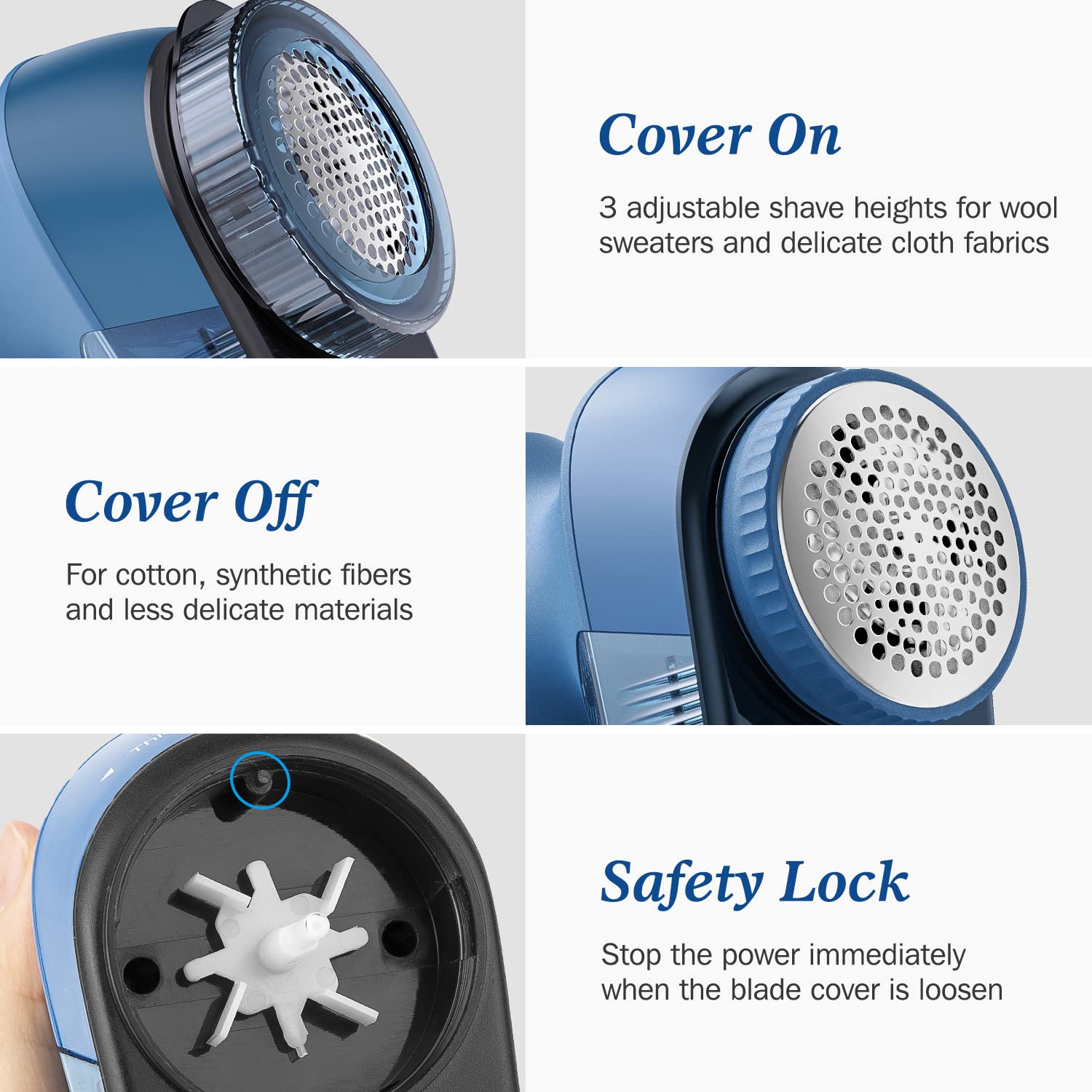 BEAUTURAL Fabric Shaver and Lint Remover, Sweater Defuzzer with 2-Speeds, 2 Replaceable Stainless Steel Blades, Battery Operated, Remove Clothes Fuzz, Lint Balls, Pills, Bobbles Gray