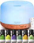 ASAKUKI Essential Oil Diffuser 500ml, Ultrasonic Aromatherapy Humidifier with Remote Control, 7 LED Colors, Timer & Auto-Off, Large Room Diffuser