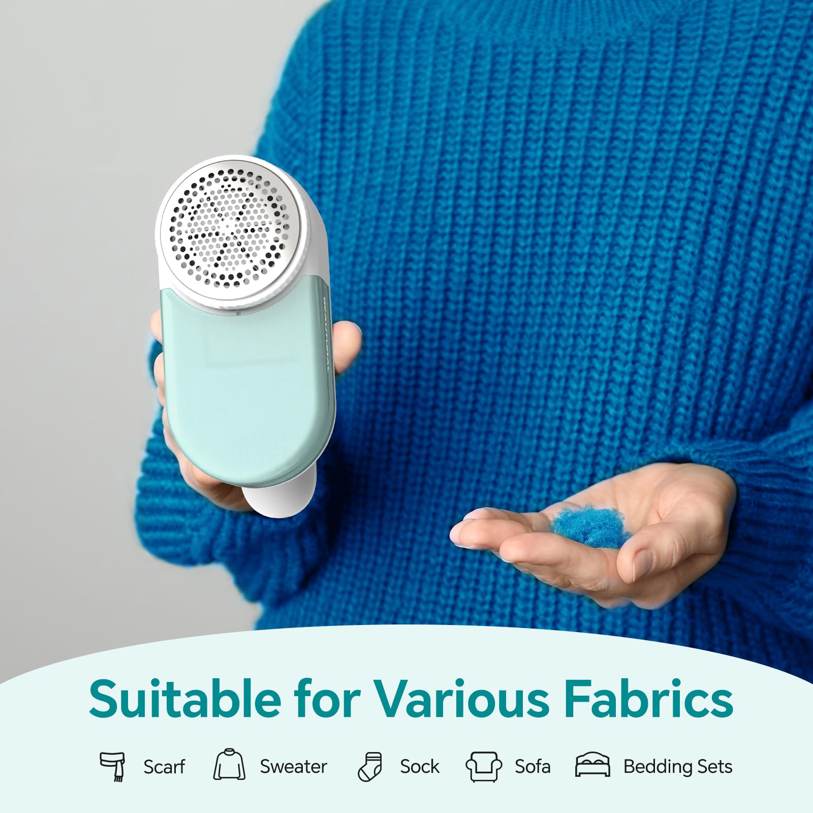 BEAUTURAL Fabric Shaver and Lint Remover, Sweater Defuzzer with 2-Speeds, 2 Replaceable Stainless Steel Blades, Battery Operated, Remove Clothes Fuzz, Lint Balls, Pills, Bobbles Gray