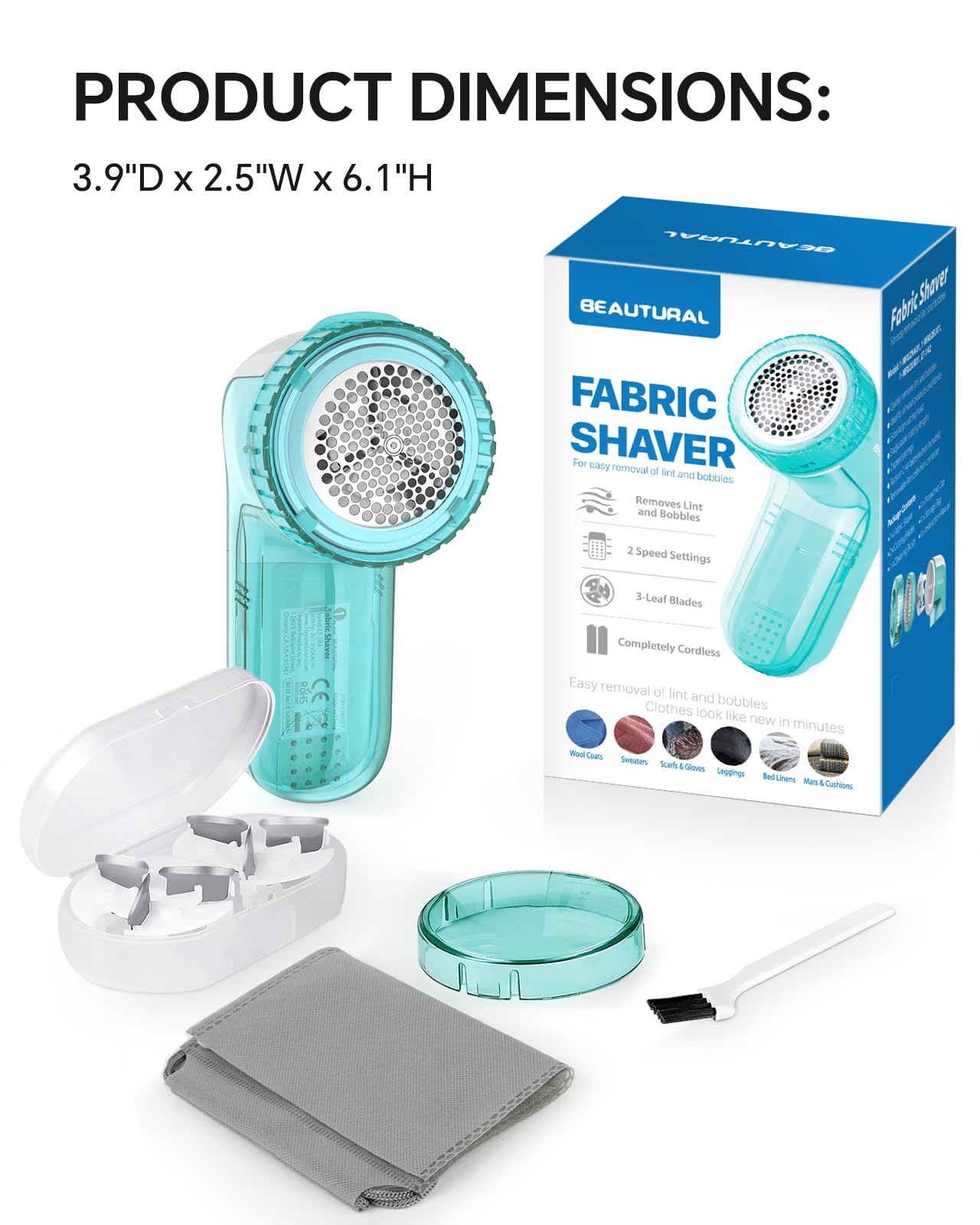 BEAUTURAL Fabric Shaver and Lint Remover, Sweater Defuzzer with 2-Speeds, 2 Replaceable Stainless Steel Blades, Battery Operated, Remove Clothes Fuzz, Lint Balls, Pills, Bobbles Gray