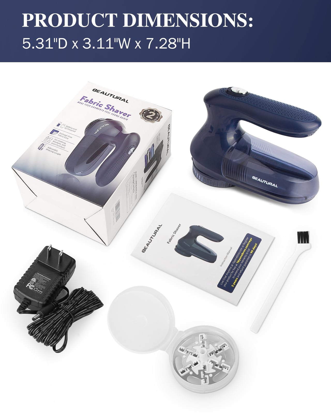 BEAUTURAL Fabric Shaver and Lint Remover, Sweater Defuzzer with 2-Speeds, 2 Replaceable Stainless Steel Blades, Battery Operated, Remove Clothes Fuzz, Lint Balls, Pills, Bobbles Gray