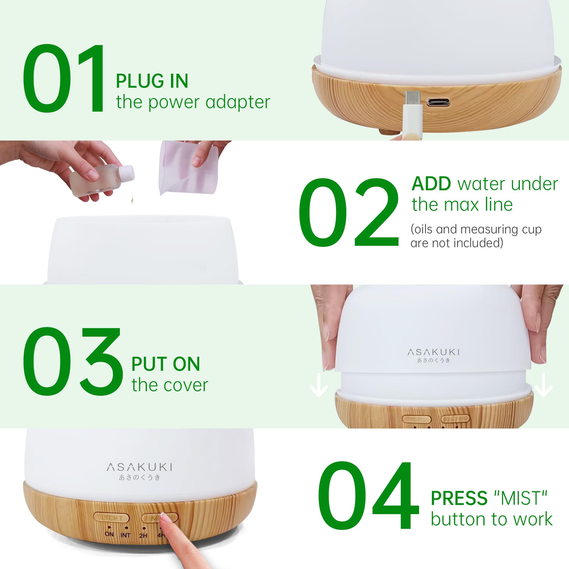 ASAKUKI Essential Oil Diffuser 500ml, Ultrasonic Aromatherapy Humidifier with Remote Control, 7 LED Colors, Timer &amp; Auto-Off, Large Room Diffuser