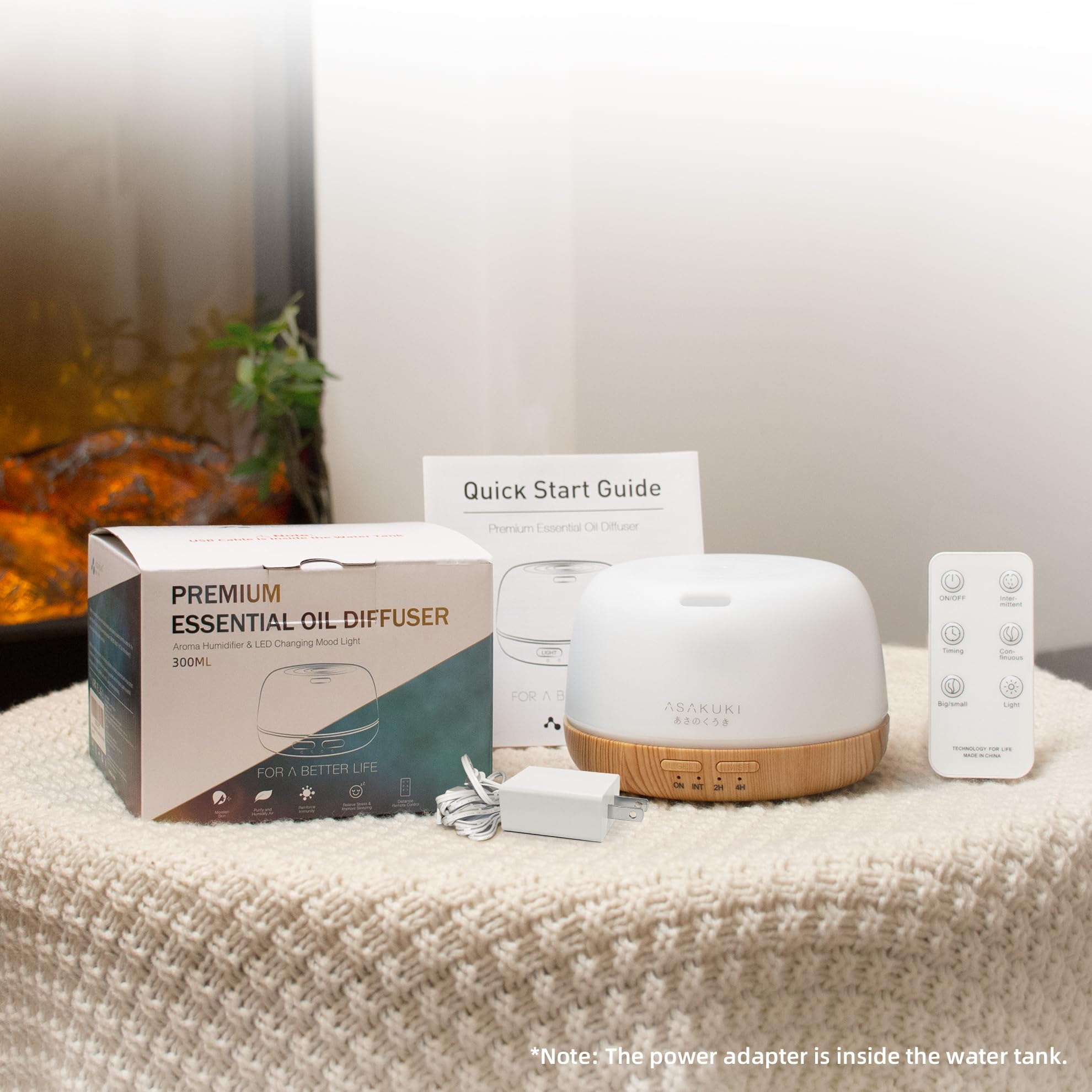 ASAKUKI Essential Oil Diffuser 500ml, Ultrasonic Aromatherapy Humidifier with Remote Control, 7 LED Colors, Timer &amp; Auto-Off, Large Room Diffuser