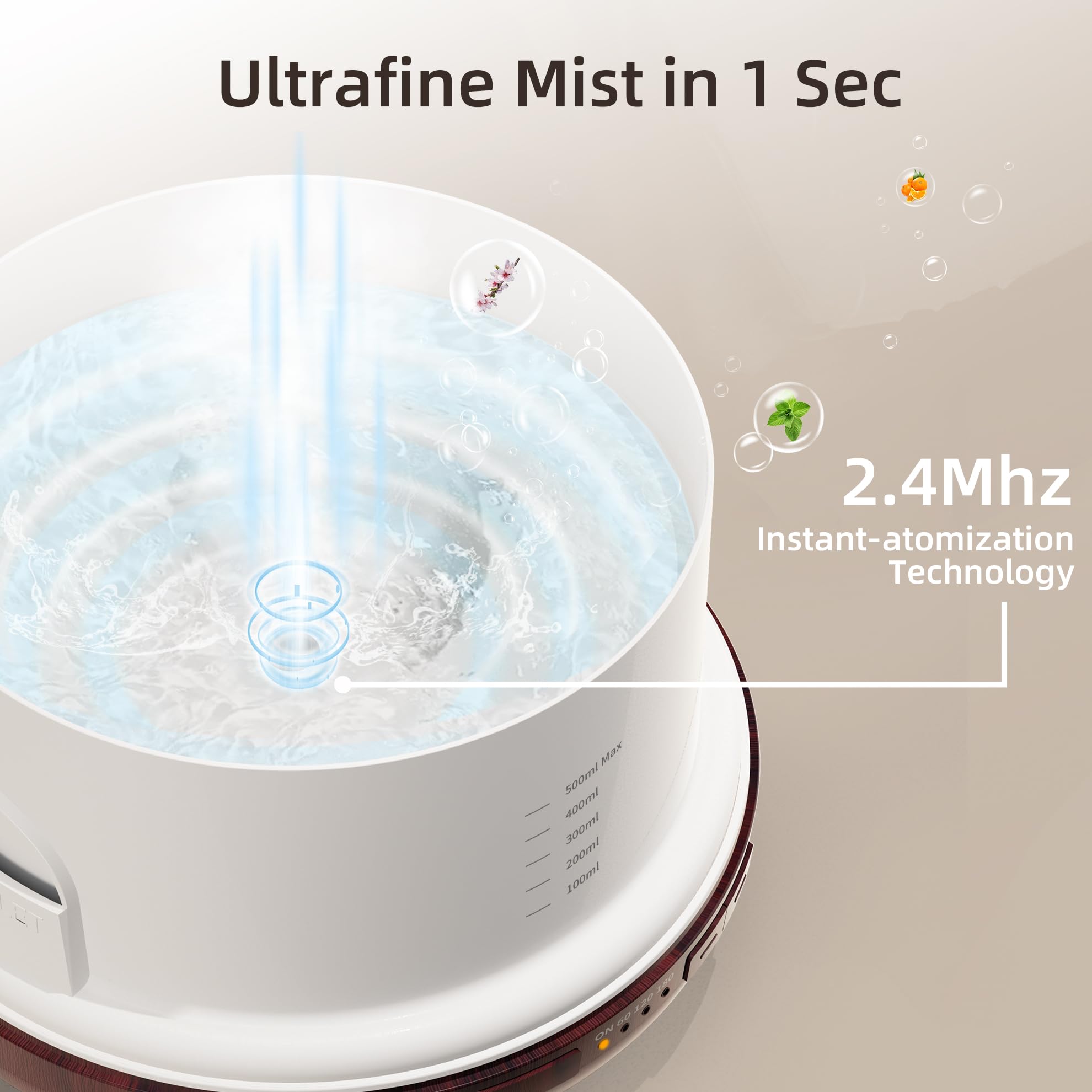 ASAKUKI Essential Oil Diffuser 500ml, Ultrasonic Aromatherapy Humidifier with Remote Control, 7 LED Colors, Timer &amp; Auto-Off, Large Room Diffuser