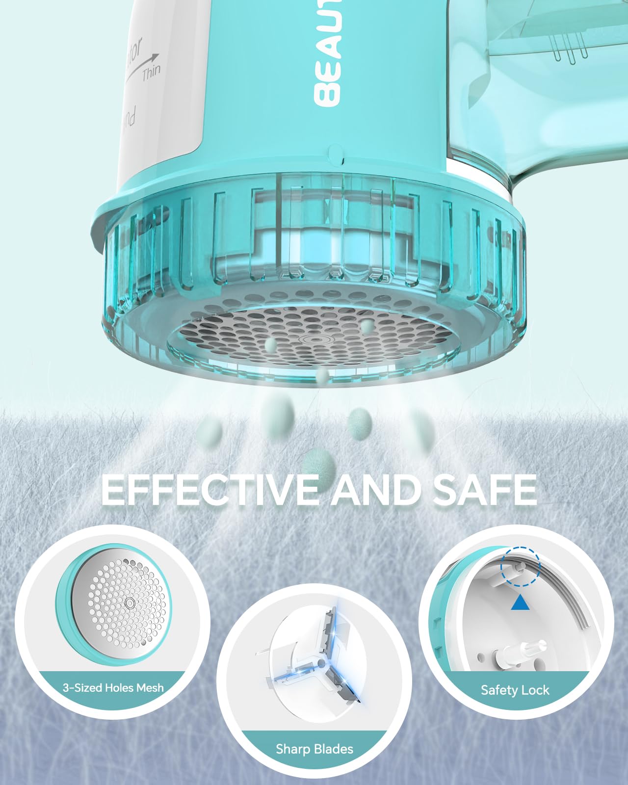 BEAUTURAL Fabric Shaver and Lint Remover, Sweater Defuzzer with 2-Speeds, 2 Replaceable Stainless Steel Blades, Battery Operated, Remove Clothes Fuzz, Lint Balls, Pills, Bobbles Gray