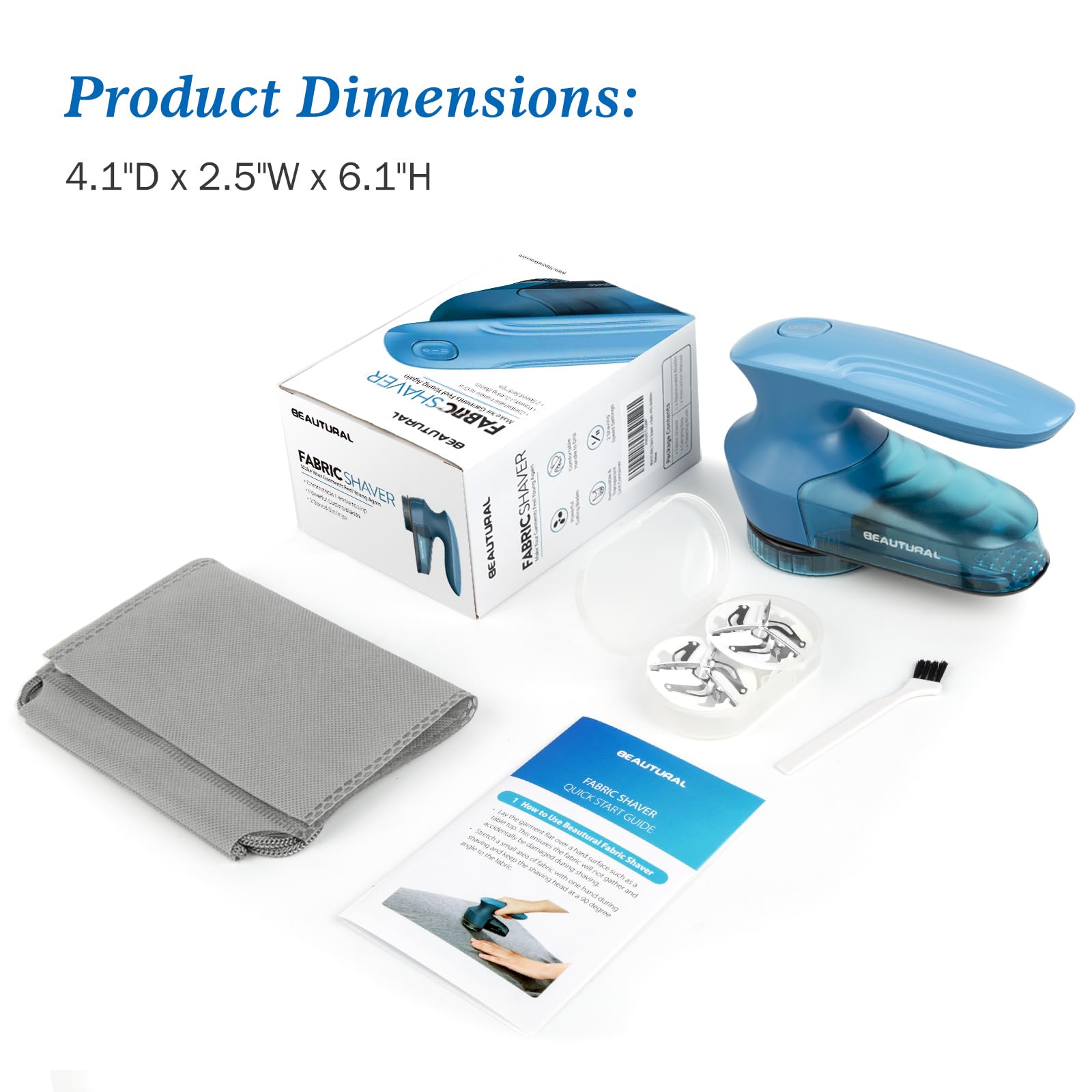 BEAUTURAL Fabric Shaver and Lint Remover, Sweater Defuzzer with 2-Speeds, 2 Replaceable Stainless Steel Blades, Battery Operated, Remove Clothes Fuzz, Lint Balls, Pills, Bobbles Gray