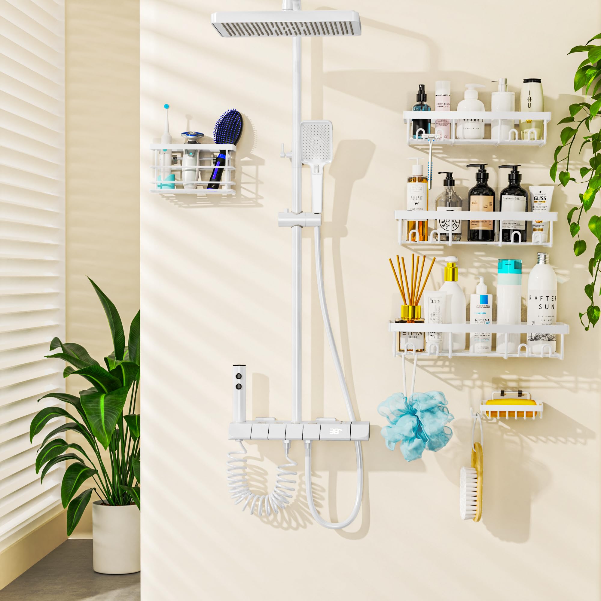 Moforoco Adhesive Shower Caddy Organizer Shelves Rack – Dachell Home  Essentials