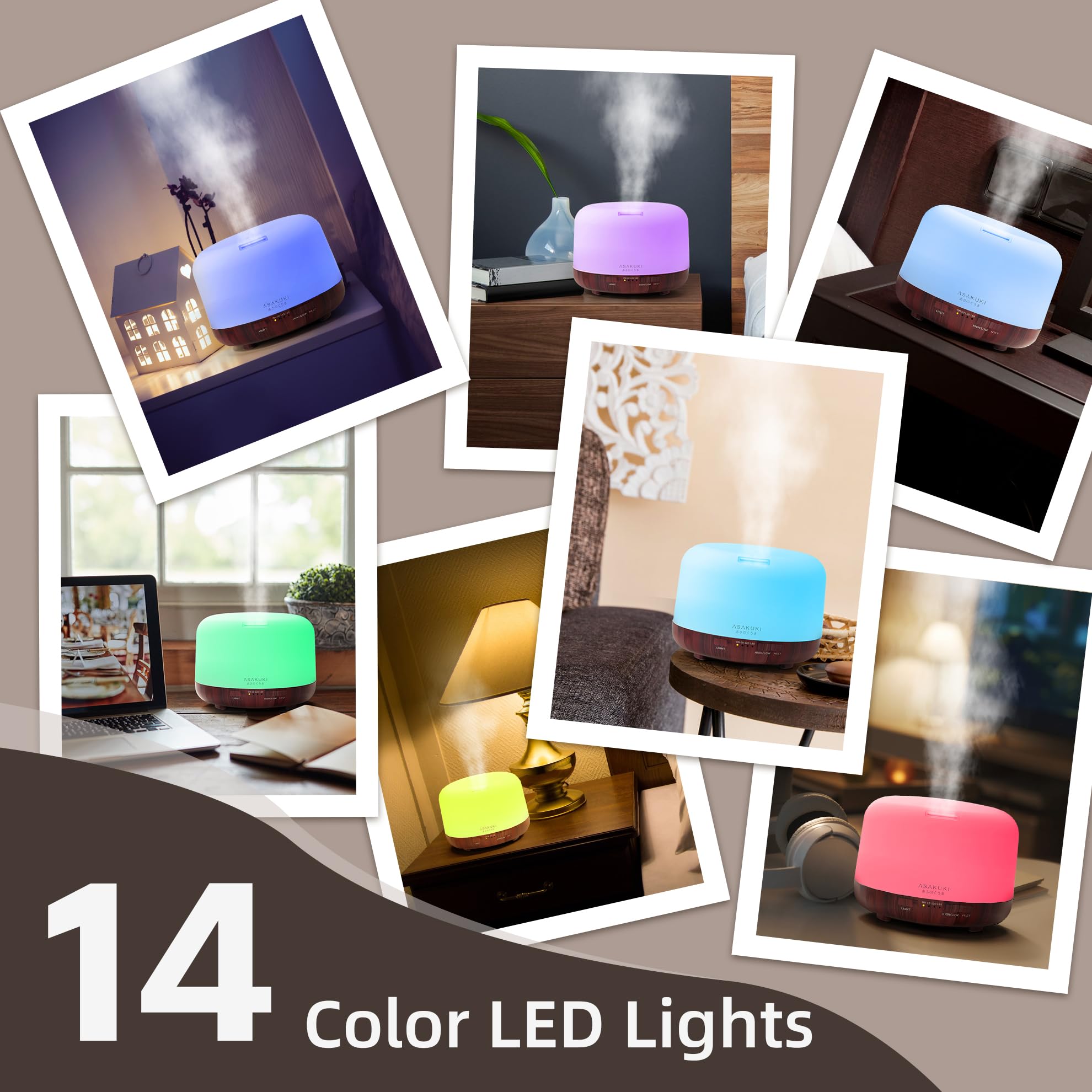 ASAKUKI Essential Oil Diffuser 500ml, Ultrasonic Aromatherapy Humidifier with Remote Control, 7 LED Colors, Timer &amp; Auto-Off, Large Room Diffuser