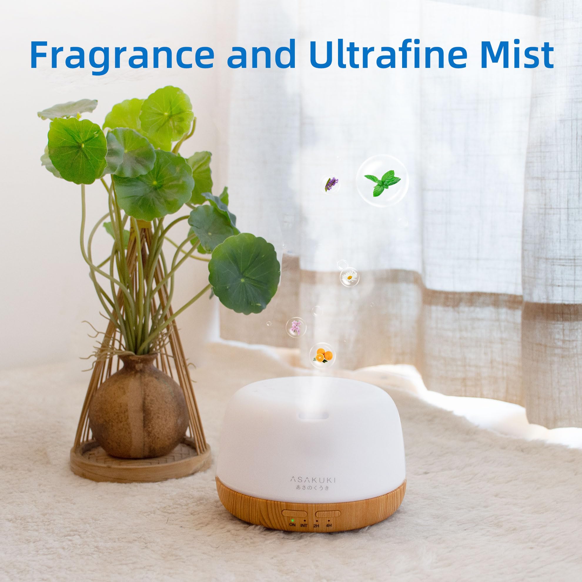 ASAKUKI Essential Oil Diffuser 500ml, Ultrasonic Aromatherapy Humidifier with Remote Control, 7 LED Colors, Timer &amp; Auto-Off, Large Room Diffuser