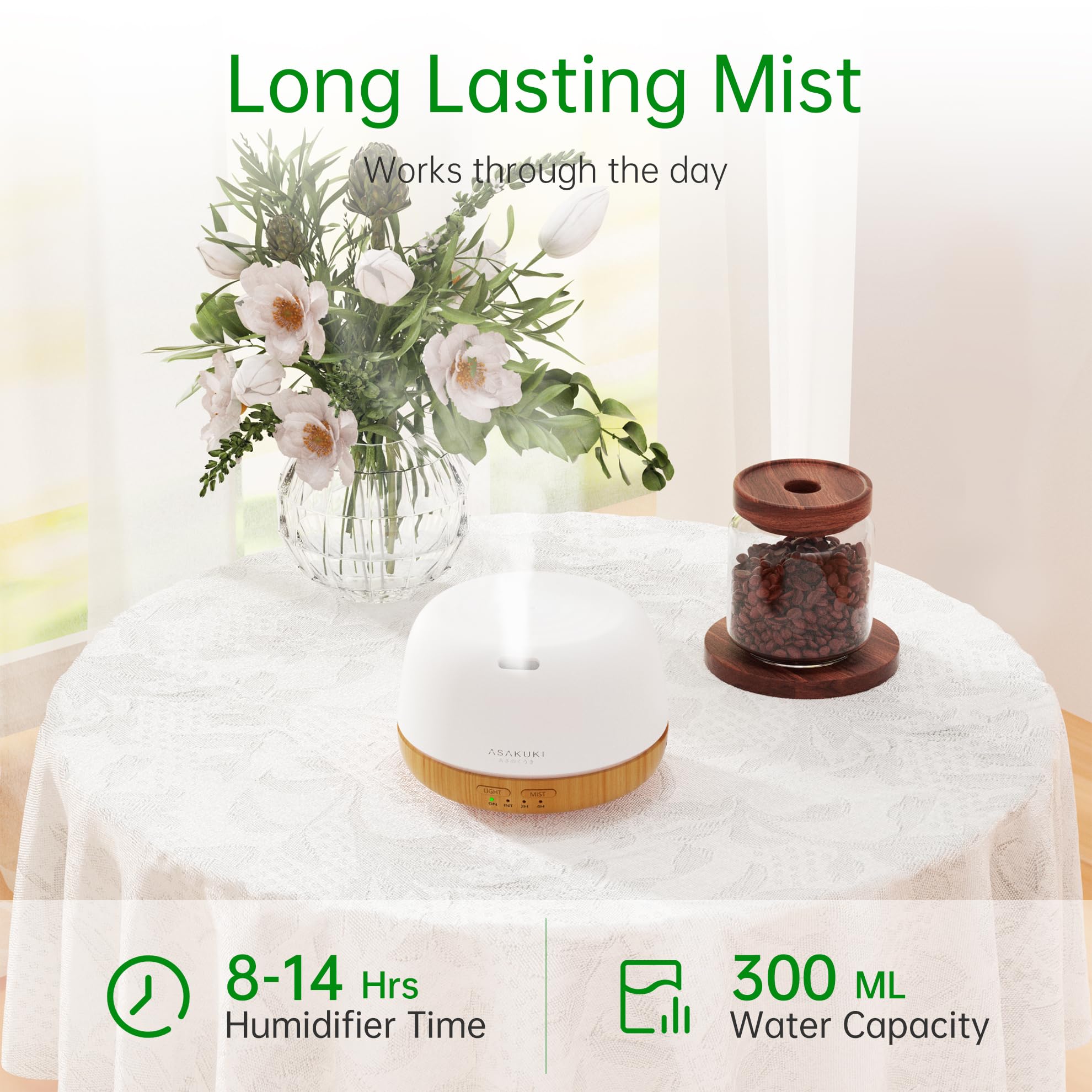 ASAKUKI Essential Oil Diffuser 500ml, Ultrasonic Aromatherapy Humidifier with Remote Control, 7 LED Colors, Timer &amp; Auto-Off, Large Room Diffuser