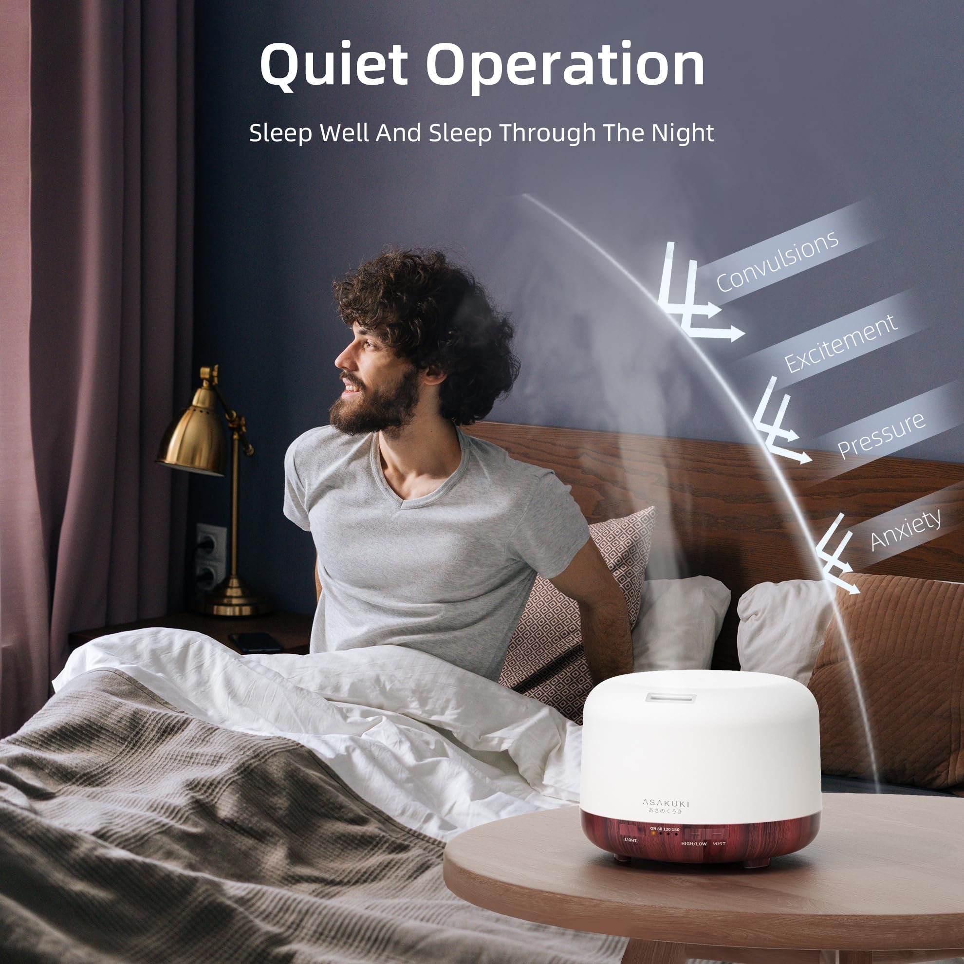 ASAKUKI Essential Oil Diffuser 500ml, Ultrasonic Aromatherapy Humidifier with Remote Control, 7 LED Colors, Timer &amp; Auto-Off, Large Room Diffuser