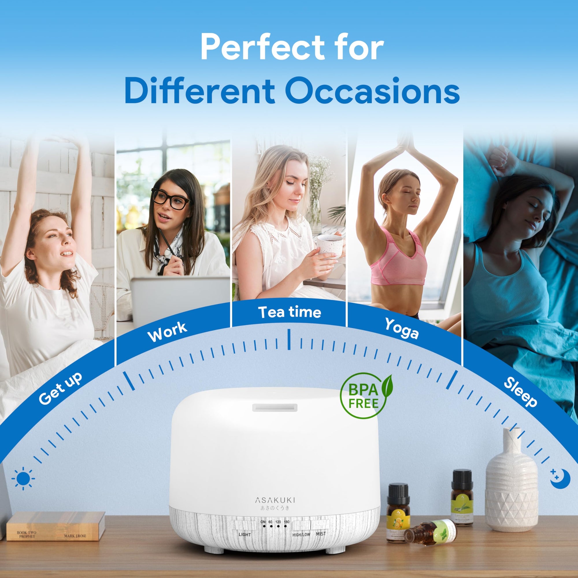 ASAKUKI Essential Oil Diffuser 500ml, Ultrasonic Aromatherapy Humidifier with Remote Control, 7 LED Colors, Timer &amp; Auto-Off, Large Room Diffuser