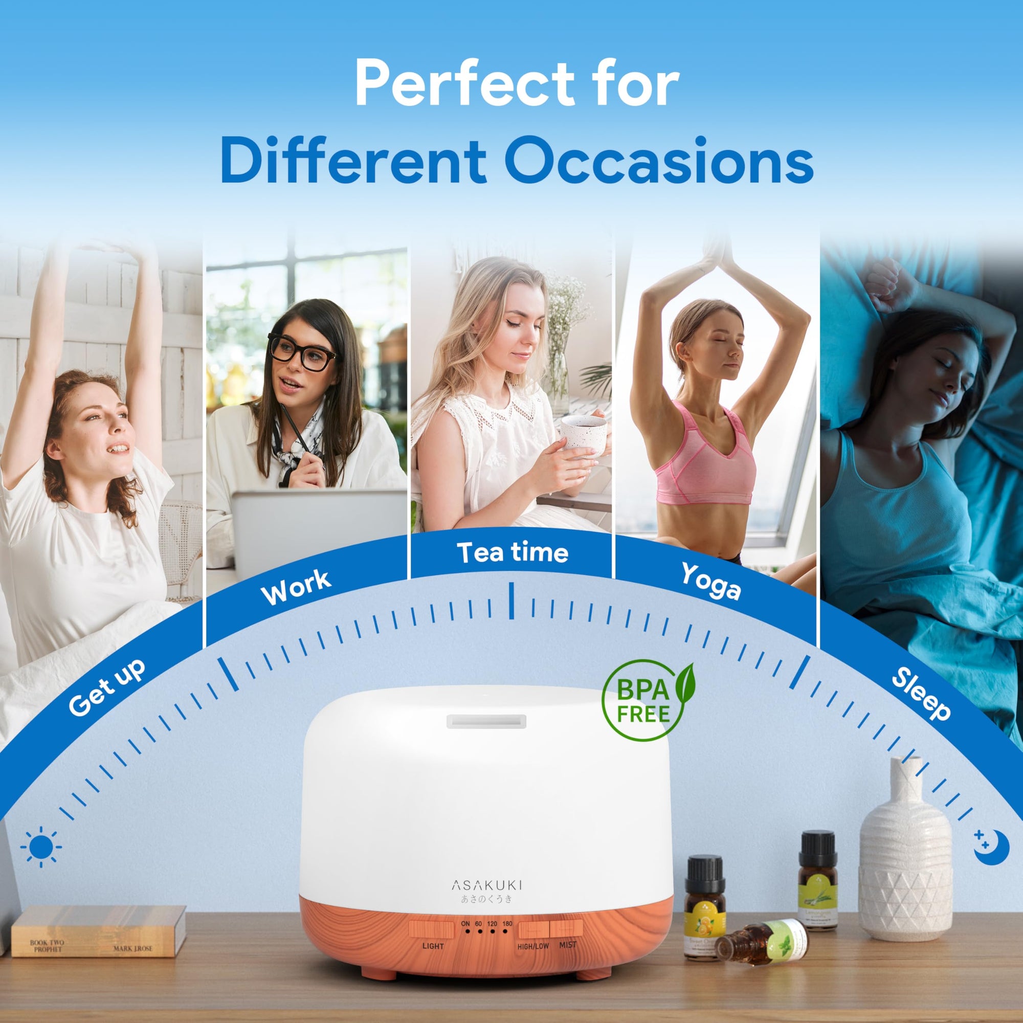 ASAKUKI Essential Oil Diffuser 500ml, Ultrasonic Aromatherapy Humidifier with Remote Control, 7 LED Colors, Timer &amp; Auto-Off, Large Room Diffuser