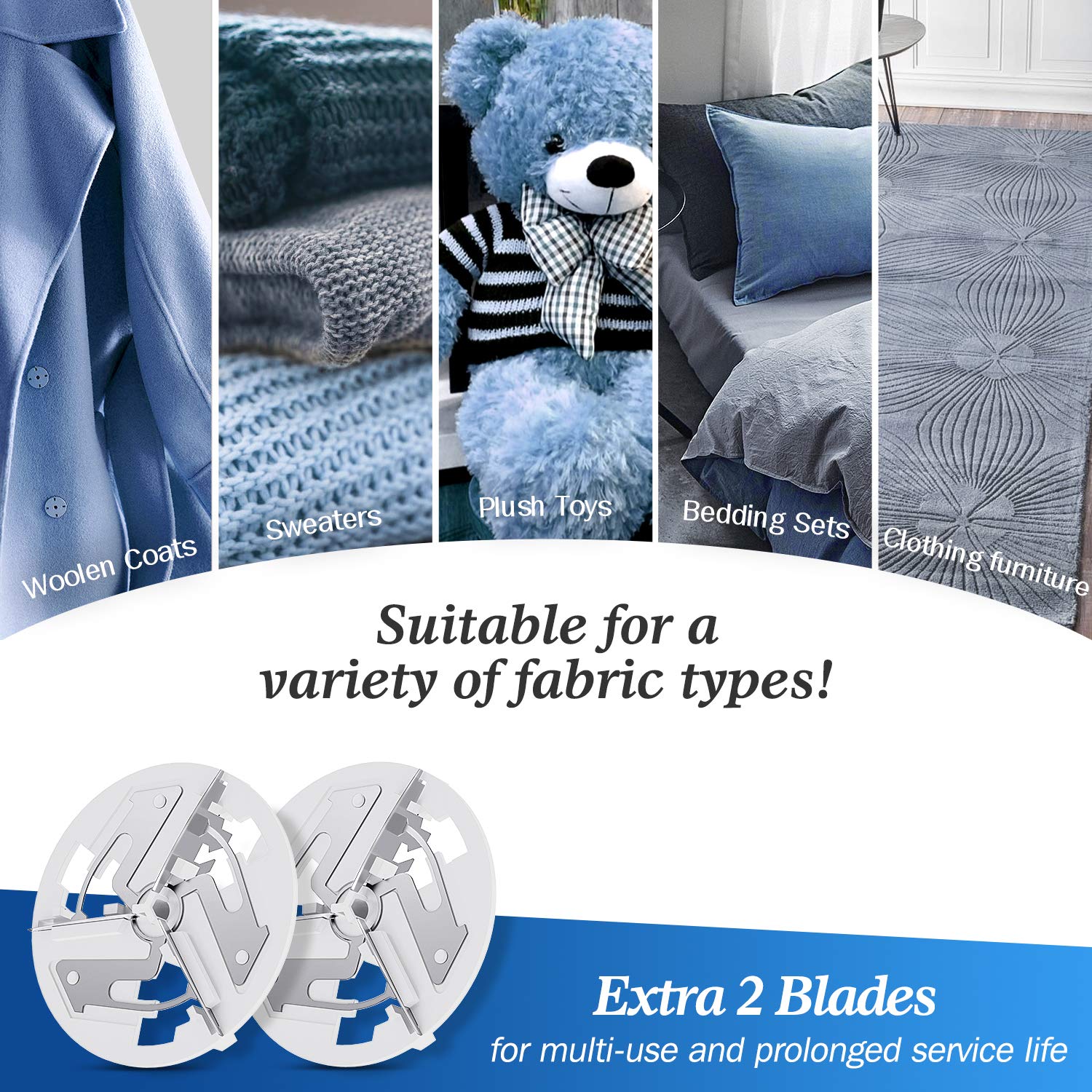 BEAUTURAL Fabric Shaver and Lint Remover, Sweater Defuzzer with 2-Speeds, 2 Replaceable Stainless Steel Blades, Battery Operated, Remove Clothes Fuzz, Lint Balls, Pills, Bobbles Gray