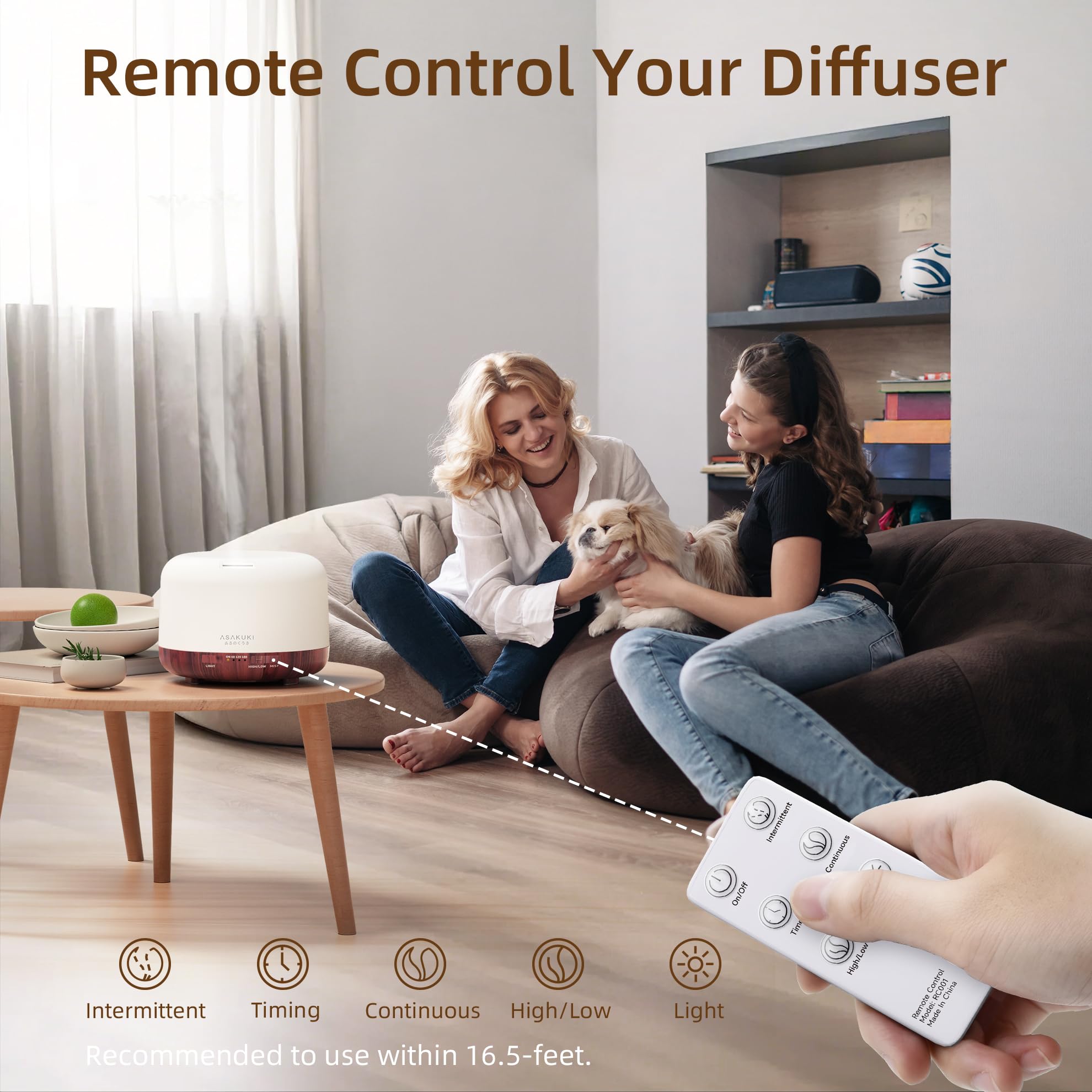 ASAKUKI Essential Oil Diffuser 500ml, Ultrasonic Aromatherapy Humidifier with Remote Control, 7 LED Colors, Timer &amp; Auto-Off, Large Room Diffuser