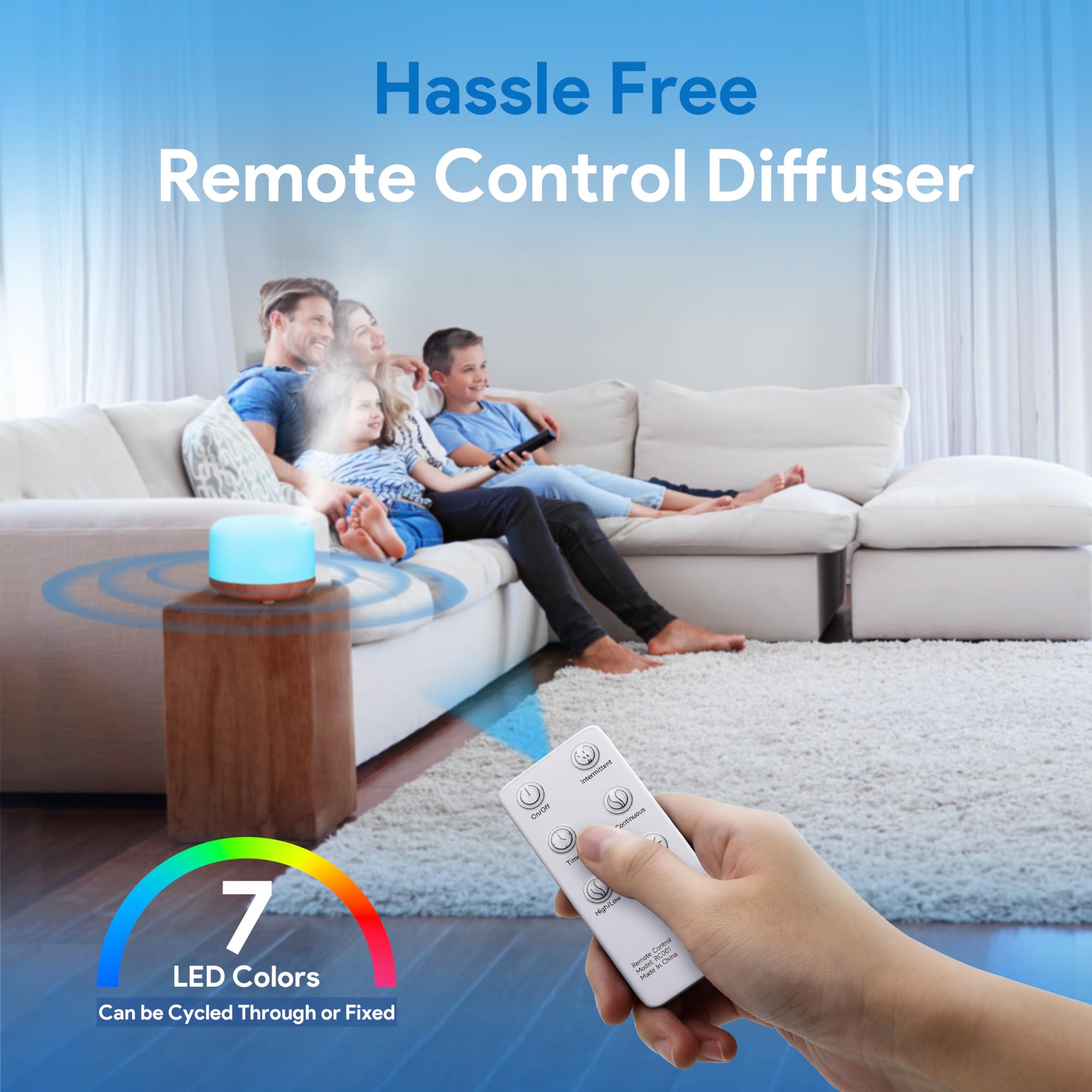 ASAKUKI Essential Oil Diffuser 500ml, Ultrasonic Aromatherapy Humidifier with Remote Control, 7 LED Colors, Timer &amp; Auto-Off, Large Room Diffuser