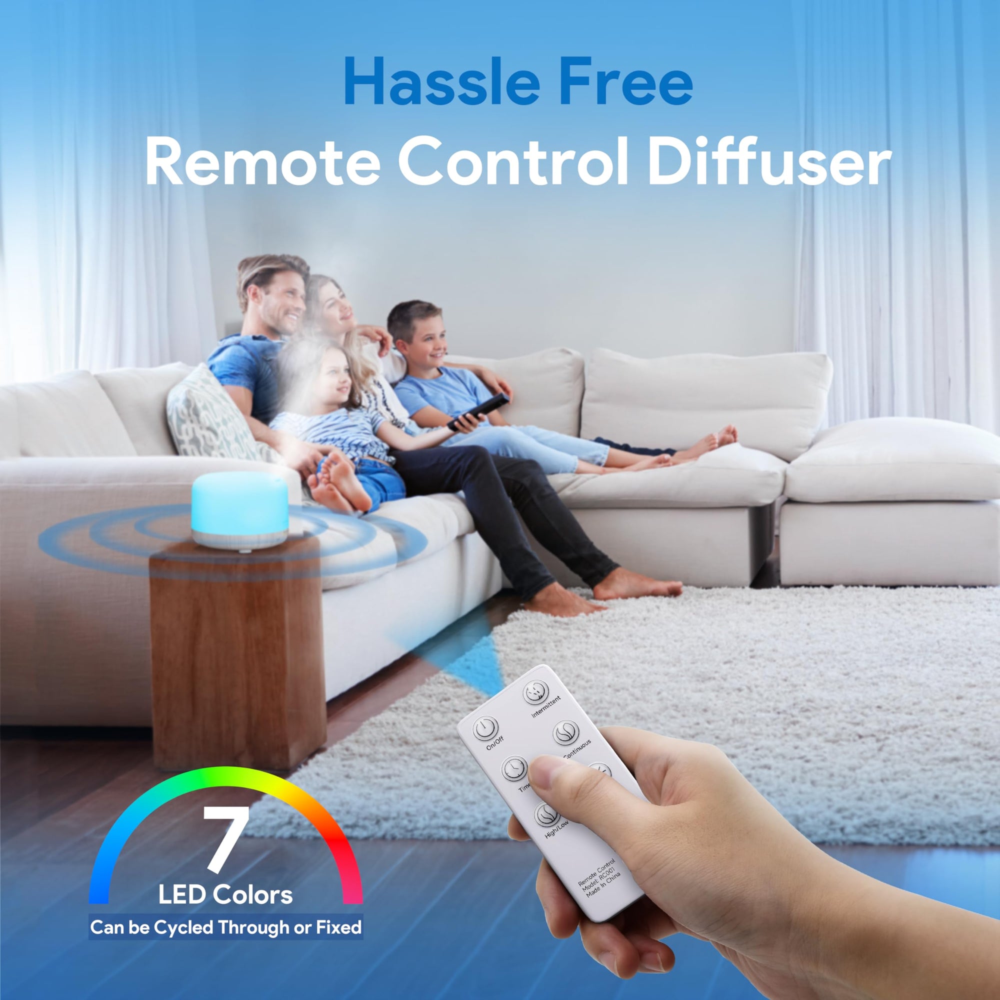 ASAKUKI Essential Oil Diffuser 500ml, Ultrasonic Aromatherapy Humidifier with Remote Control, 7 LED Colors, Timer &amp; Auto-Off, Large Room Diffuser